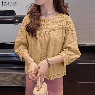 Женская вязаная лоскутная повседневная блузка с круглым вырезом, свободного кроя, с длинным рукавом