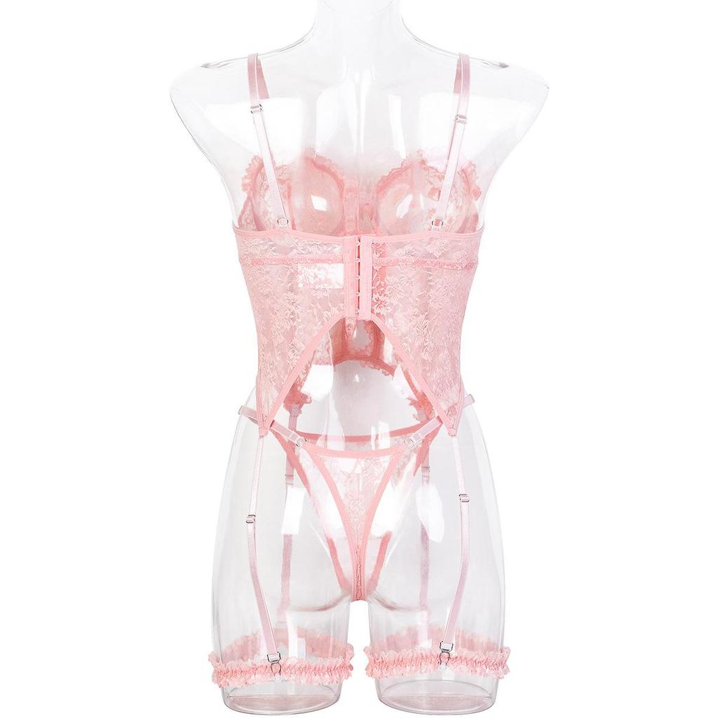 Aduloty Новое сексуальное нижнее белье, розовое кружевное плиссированное кружевное полое свежее и милое маленькое прозрачное платье на подтяжках