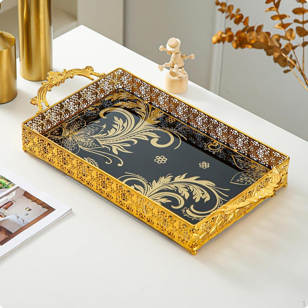 Ажурный поднос с ажурным дизайном, ornate glass, с двойной ручкой, для украшения дома, для туалетного столика,