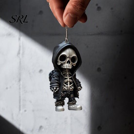 Gothic Style Vehicle Decoration 2Pcs Hoodie Skeleton Ornaments, 2D Flat Acrylic Pendants, Backpack Pendant And Keychain Charm Hanging Ornaments