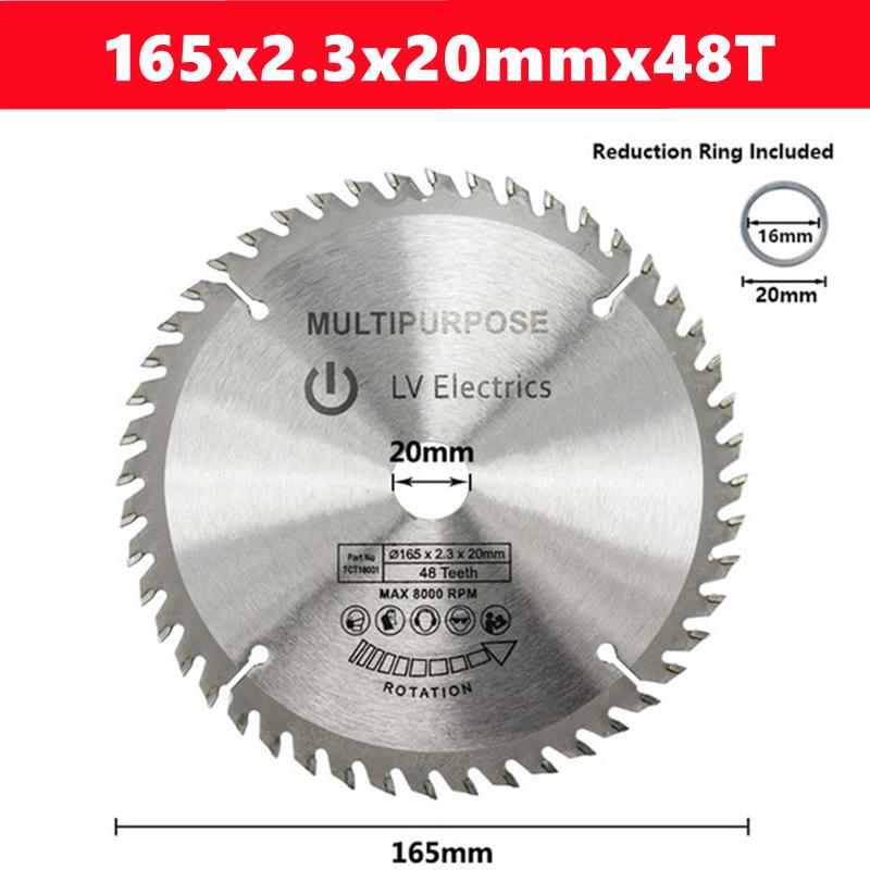 TCT 165mm carbide woodworking saw blade 24T/40T/48/60T, suitable for multifunctional power tools, wood cutting discs