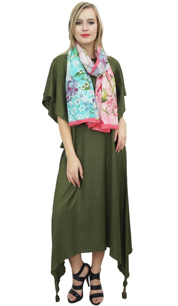 Bimba Women's Sleeve Black Asymmetrical Hem Maxi Dress with Scarf-14