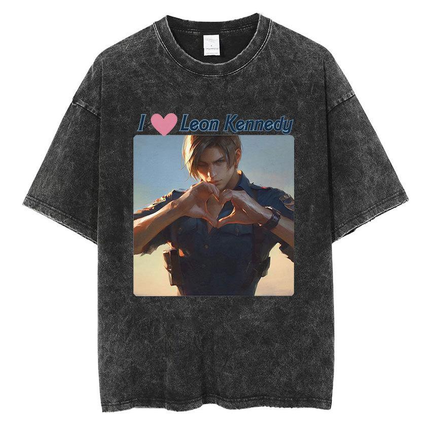 Vintage Washed Leon S Kennedy Resident Evil 4 T-Shirt Men And Women