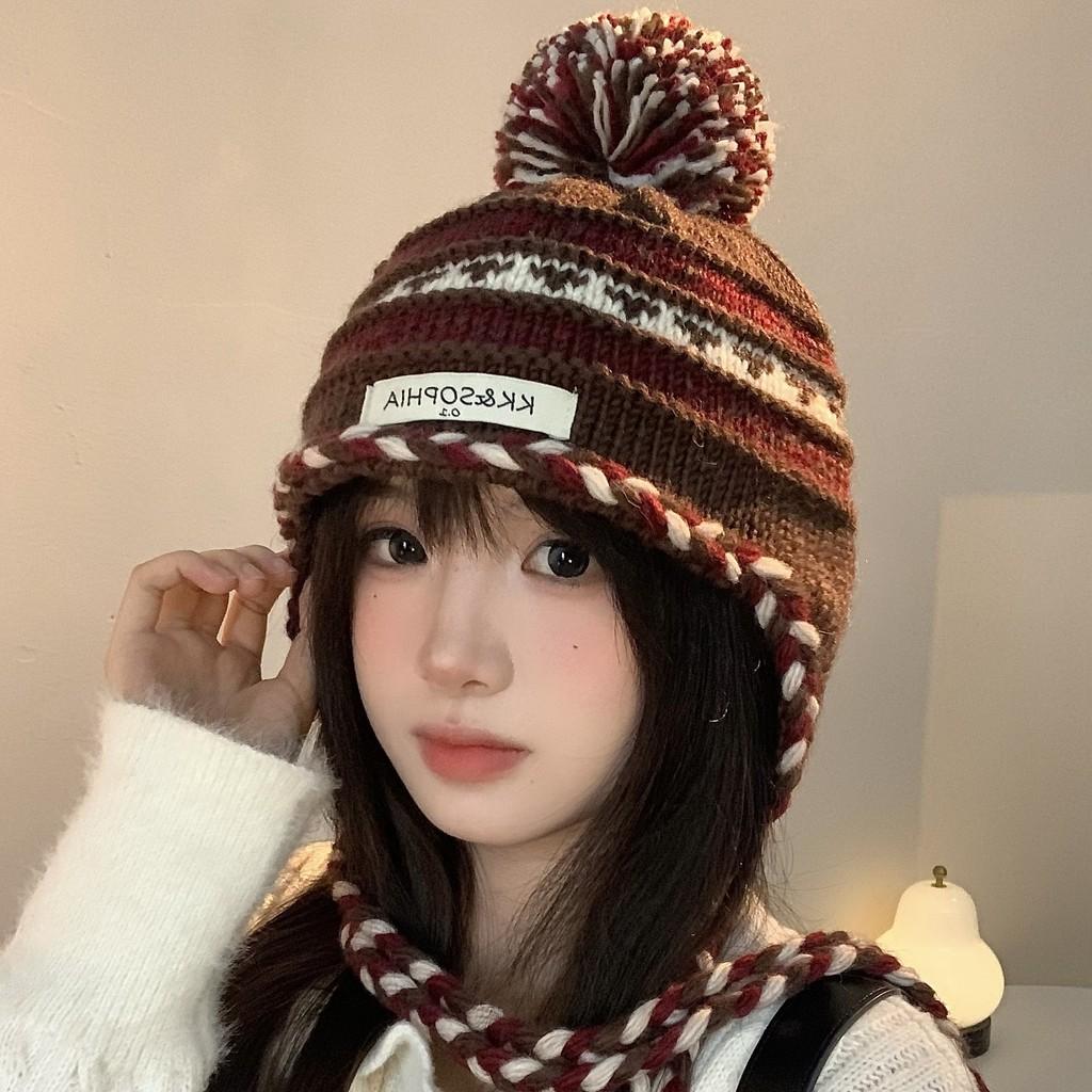 Knitted Chic Cozy Winter Hat For Women Featuring Colorful Pom Poms Warmth And