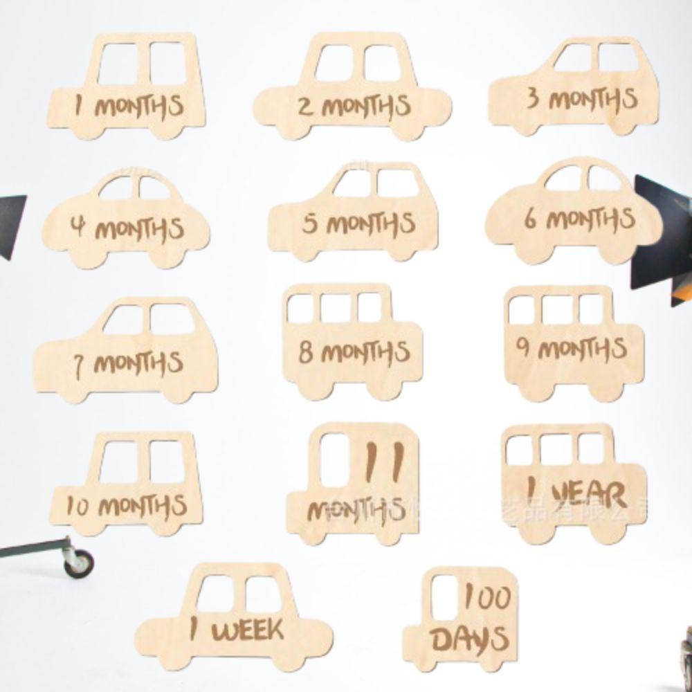 14pcs Cute Wooden Memorial Cards Handmade Baby Growth Cards  Baby Birthing Gift