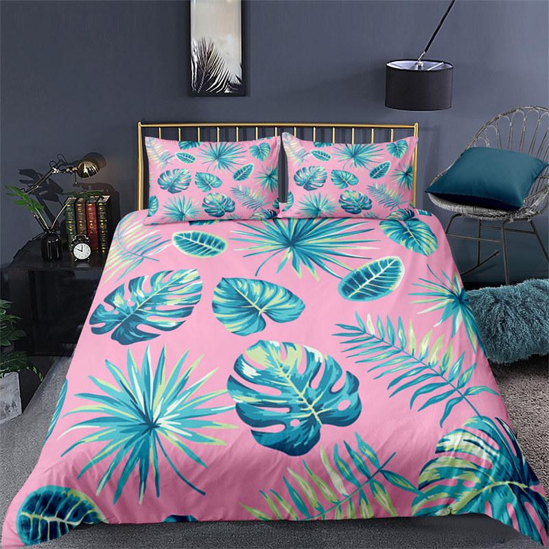 Soft Palm Leaves Comforter Cover Microfiber Tropical Botanical Leaves Bedding Collection Double Monstera Leaf Floral Print Duvet Cover