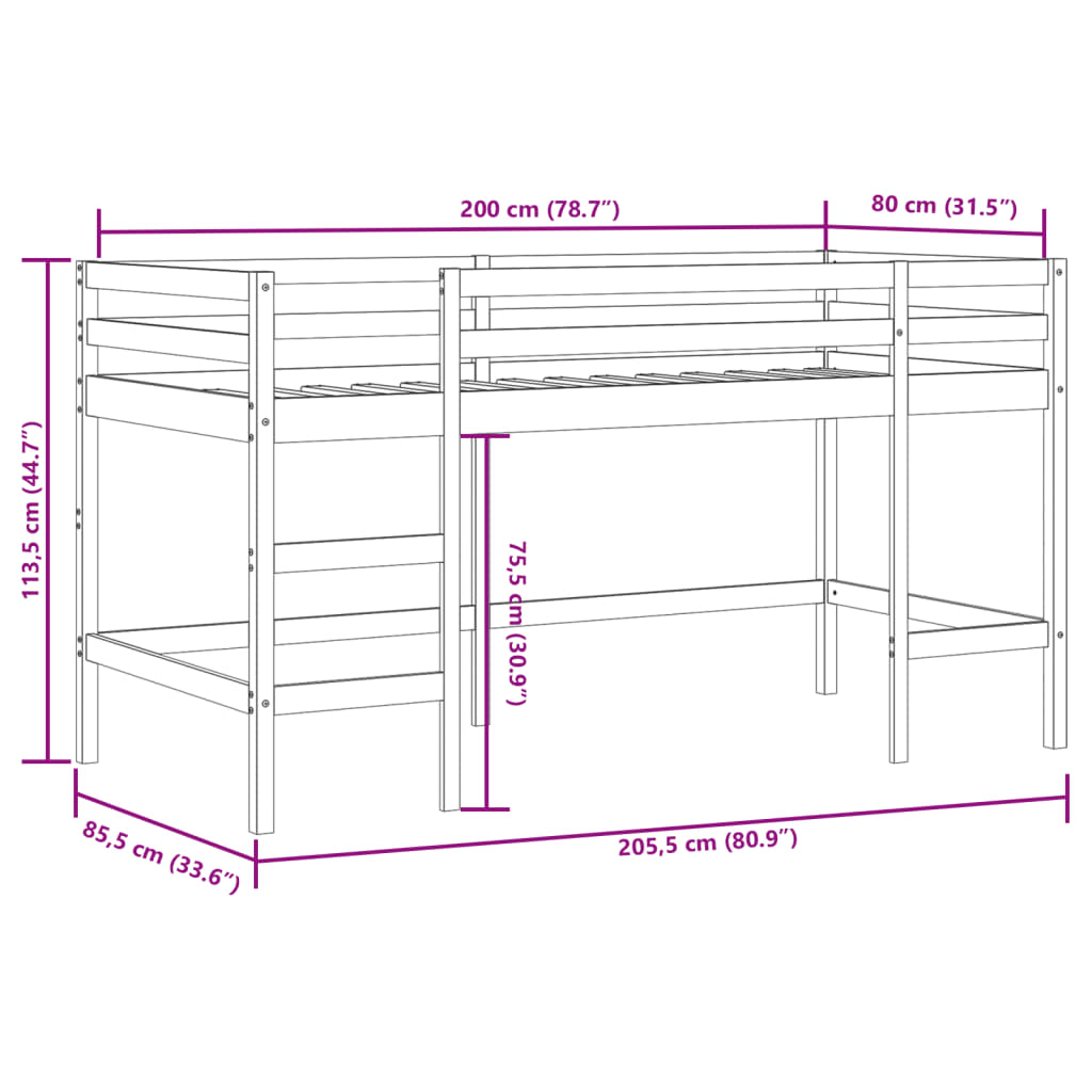 Kids  Loft Bed with Tunnel Blue 80 x 200 cm Solid Pine Wood