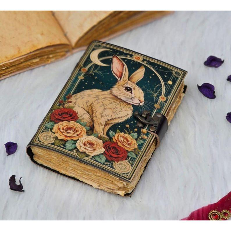Moonlit Hare Journal | Rabbit Lock Diary | Mystical Floral Notebook | Vintage Witchy Grimoire | Gift for Writers & Dreamers