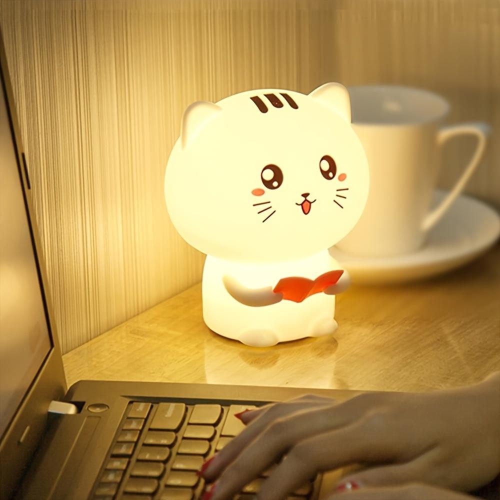 Cute Reading Cat Silicone Lamp, 7 Colors USB Rechargeable Touch Portable Light, Adjustable Lighting