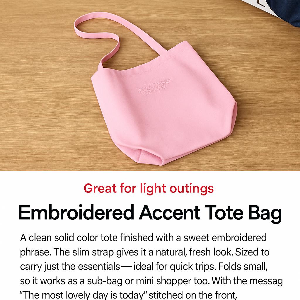 Daiso Вышитая сумка-тоут с точечным узором (розовый)