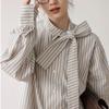 Женская полосатая рубашка с бантом — новая мода весны/осени, стильные длинные рукава, французский стиль, повседневный шик.