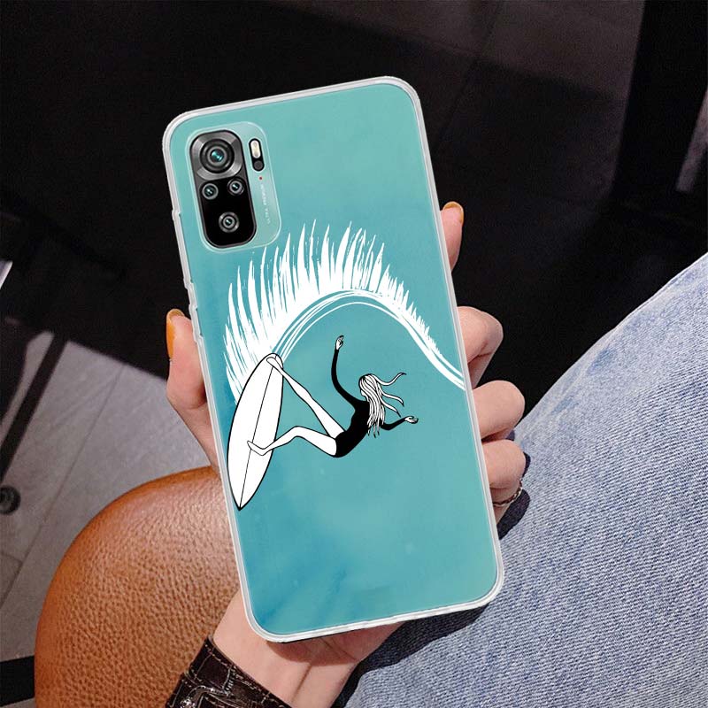 Чехол для телефона Surfboard Surfing Art Surf Girl Summer для Xiaomi Redmi Note 10 Pro Max 10S 9 9S 9T 8 8T 11T 11S 11 5G 11E 7 6