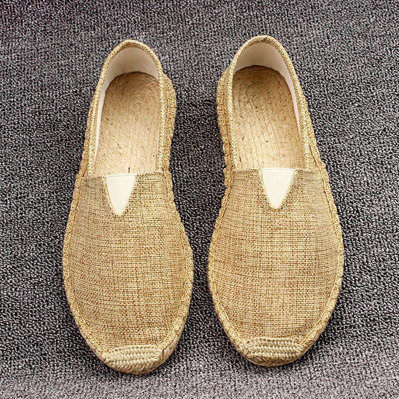 Summer Handmade Linen Sole Straw Shoes Men's One-pedal Lazy Fisherman Shoes Casual Breathable Sweat-absorbing Single Shoes Canvas Shoes