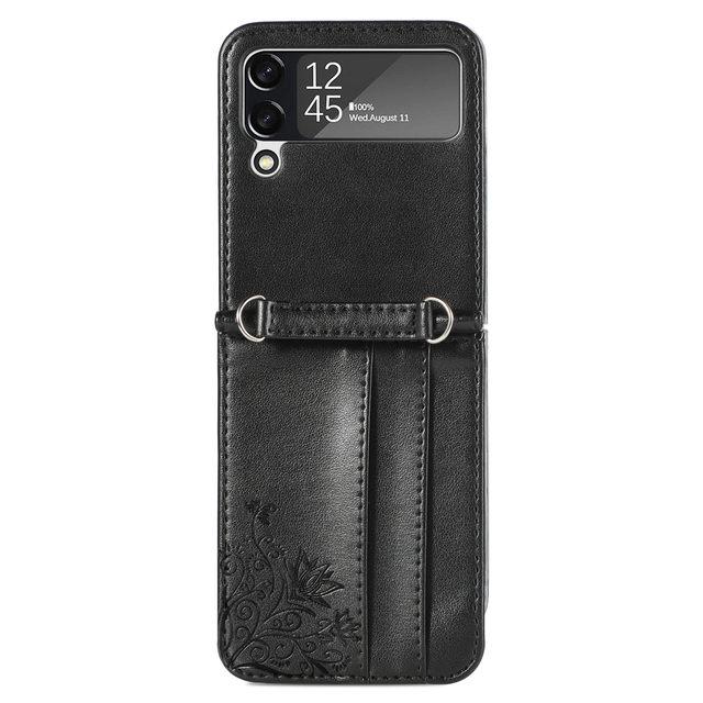 Обычный кожаный чехол-кошелек для телефона Samsung Galaxy Z Flip 4 5g Flip4 Flip3 Flip 3 Zflip4 Нескользящий складной чехол для телефона с ремешком