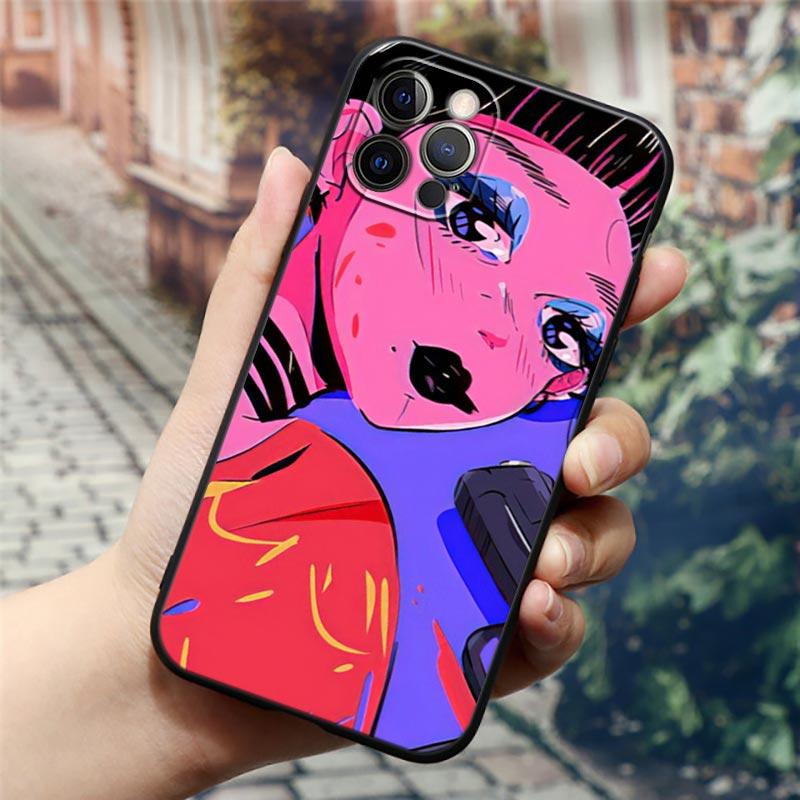 Супер милый чехол для телефона с аниме девушкой для iPhone14 13 12 11 PM Pro Max 8 7 SE XR XS Plus, черный мягкий силиконовый чехол Fundas Coques Shell