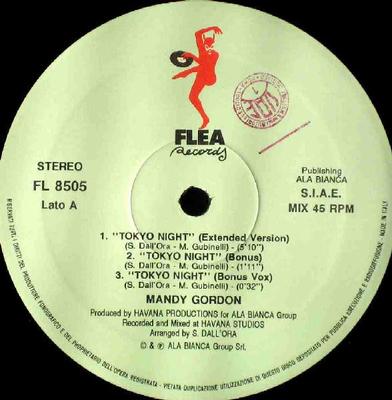 12-дюймовая пластинка МЭНДИ ГОРДОН - Токийская ночь FL8505 Flea Records 1991 Италия Танцевальная и электронная Бывшая в употреблении