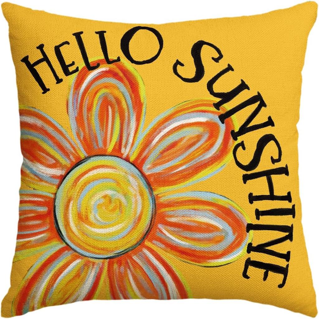1pc Hello Sunshine Floral Yellow Throw Pillow Cover, 18 X 18 Inch Cushion Case Decor