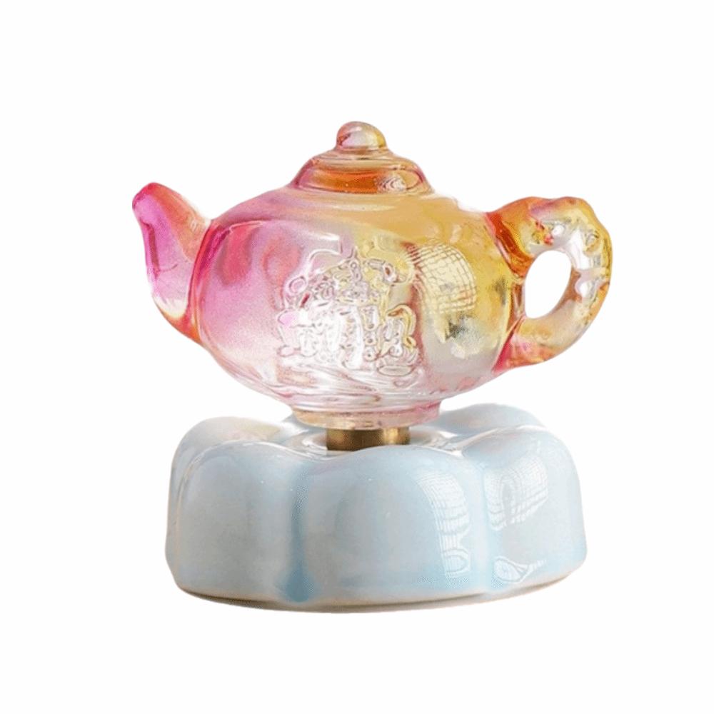 Rotatable Spinning Car Ornament Creative Mini Tea Pot Statue Tabletop Ornaments