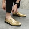 Fashion New Mens Dress Shoes Nightclub Party Golden Leather Shoes Wedding Shoes Male Flats Oxfords Slip On Double Buckle Loafers