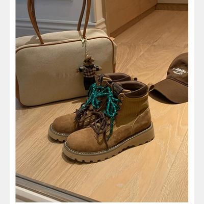 Британский стиль Модные низкие короткие ботильоны женские с круглым носком и толстой подошвой Классические женские весенне-осенние стили