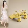 Босоножки с квадратным носком и толстым каблуком, женские летние новые простые юбочные с перекрестными ремешками на высоком каблуке