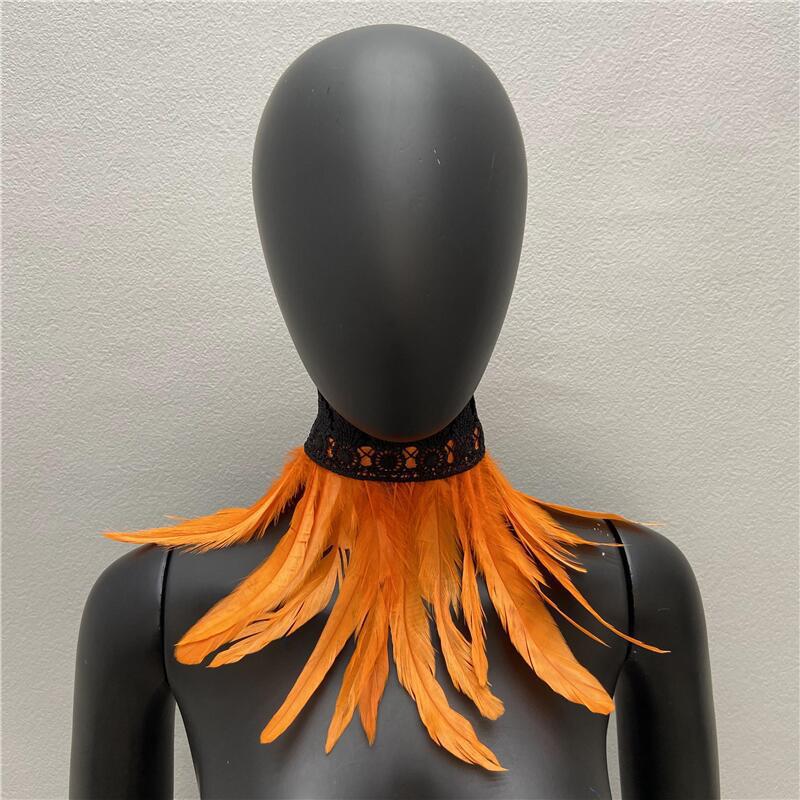 32 см Роскошный панк-перо чокер кружевное перо ожерелье готический перо шарф