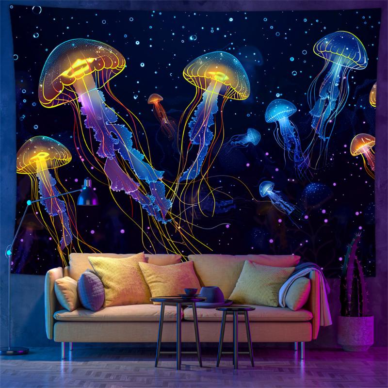 Tapestry, Wall Hanging, Psychedelic Jellyfish & Tree of Life Print for Trippy Room & Party Home Decor, Bedroom Decor