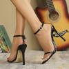 Liyke Черные женские туфли для стриптиза на вечеринку Сексуальные фетиш-босоножки на шпильках Летняя мода с пряжкой на ремне Гладиаторские босоножки на высоком каблуке