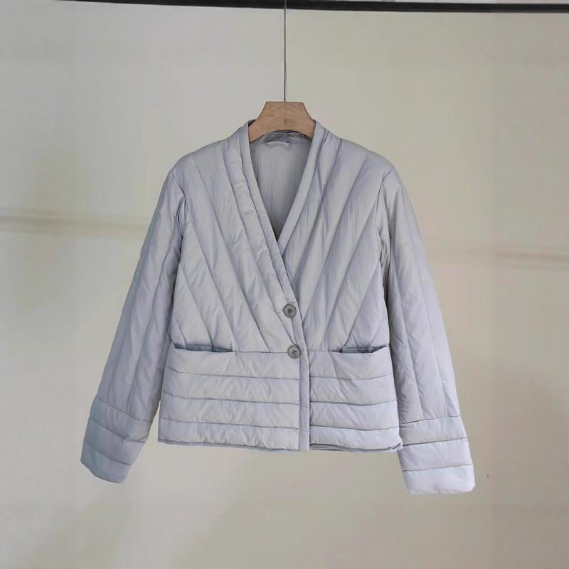 Womens Lightweight Short Down Jacket V-Neck Slim Fit White Duck Inner Layer Casual Outerwear