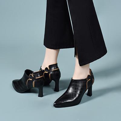 Женские туфли-лодочки на остром высоком каблуке, весенняя новинка, клетчатые, из коровьей кожи, с цветком, на тонком каблуке, с глубоким вырезом, одинарные туфли, модные ботильоны