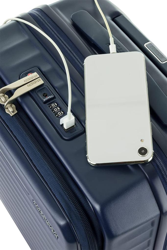 Чемодан FRONTEC Spinner Расширяемый разрешенный 38 л 54 см 25 см Темно-синий один размер [American Tourister] 54/19 Ручная кладь 3,1 кг