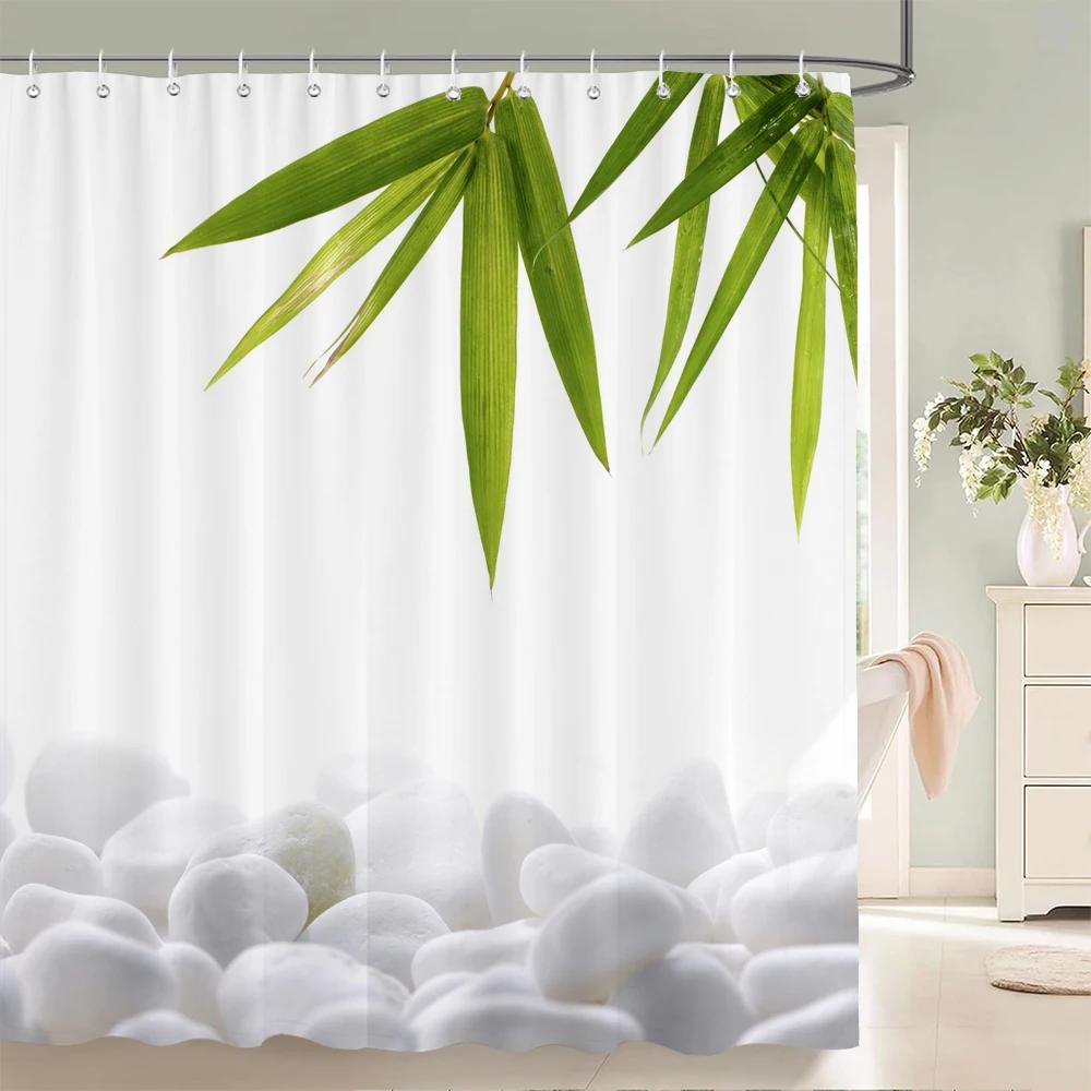 3D Flower Bamboo Pebble Water Green Plant Shower Curtain Waterproof Polyester Curtain Home Decoration