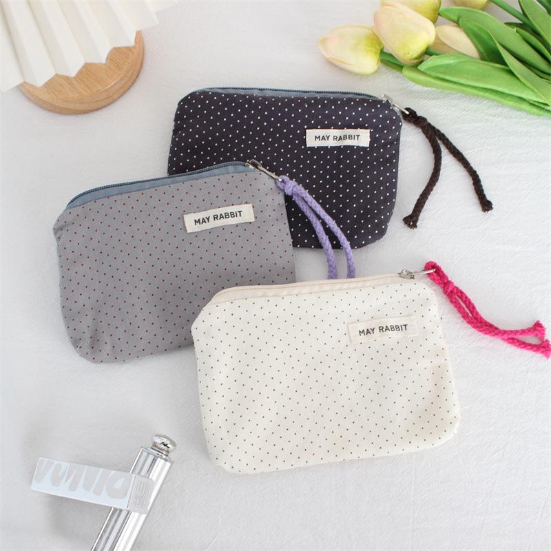 Korean Dot Love Canvas Coin Wallet Portable Mini Makeup Bag Simple Fabric Zipper Coin Purse Key Earphone ID Bag Kids Cute Purse