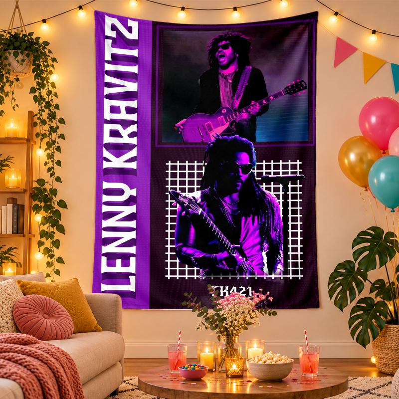 Polyester Wall Tapestry with Lenny Kravitz Design, Decorative Hanging for Bedroom Living Room Dorm