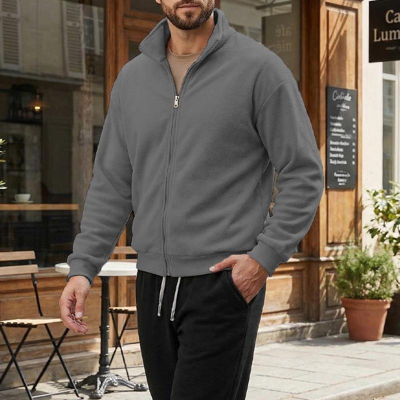 Men S Slim Fit Long Sleeve Stand Collar Fleece Cardigan Sweatshirt