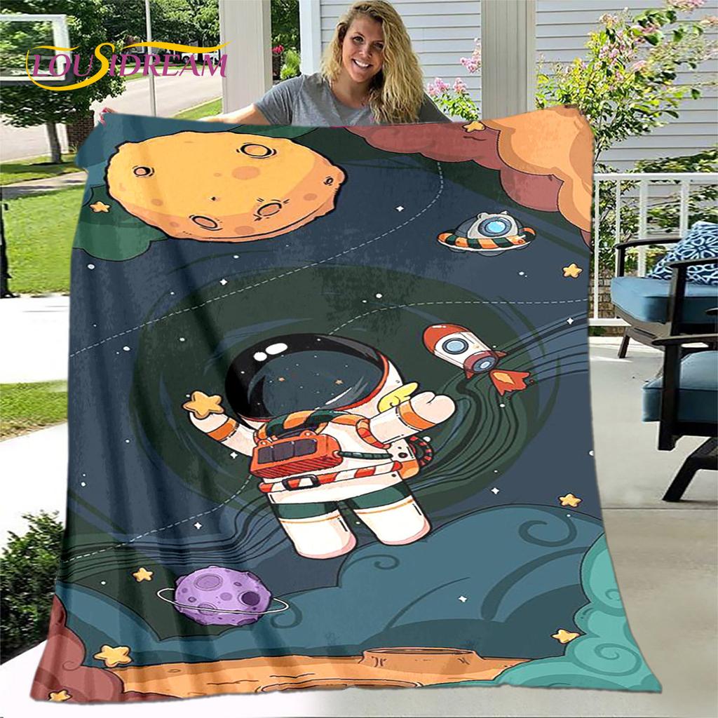 Детское мультяшное одеяло с изображением астронавта из космоса, фланелевое одеяло, мягкое теплое одеяло для гостиной, спальни, дивана, подарок