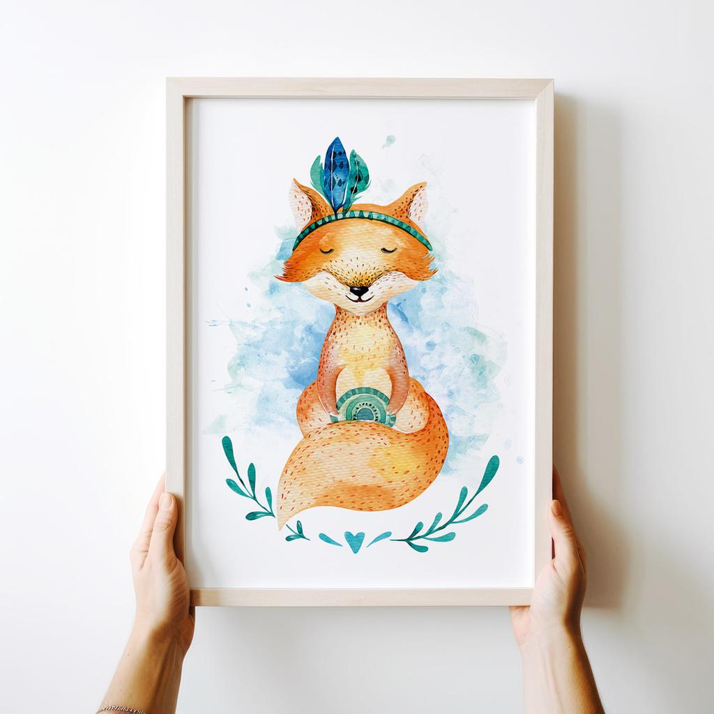 Лиса акварельный постер лисы
