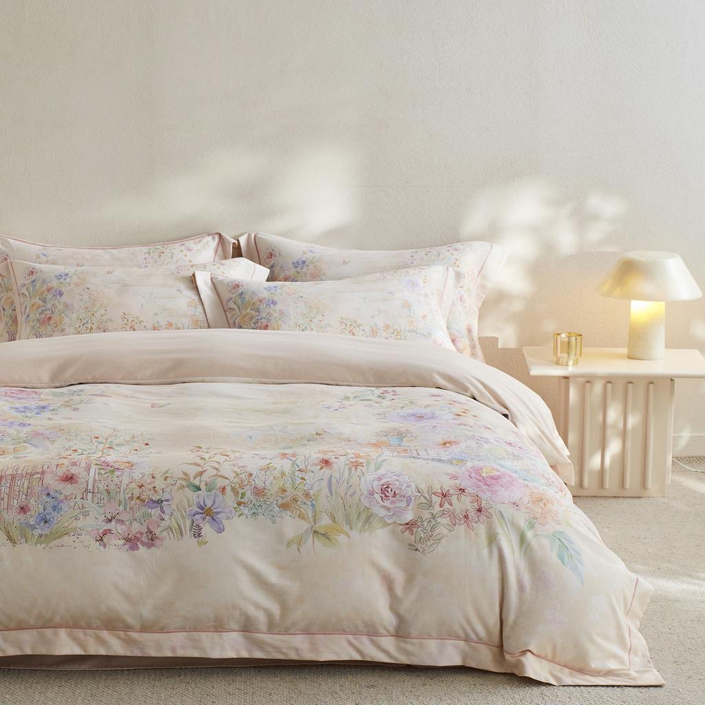 Four-piece set of pure cotton ceramic abraded wide-edge cotton active printing autumn and winter thick abraded bedding four-piece set