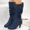 Женские ковбойские высокие сапоги с пряжкой на высоком каблуке, зимняя обувь до середины голени, тренд 2025 года, массивные модные туфли-лодочки, гладиаторские ботинки-лодочки Mujer