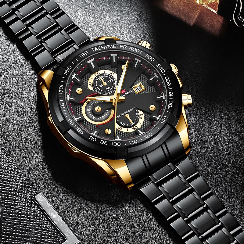 VA VA VOOM Fashion Brand Men Quartz Watch Chronograph Stainless Steel Business Quartz Clock Military Sport Waterproof Watch Man Relogio Masculino
