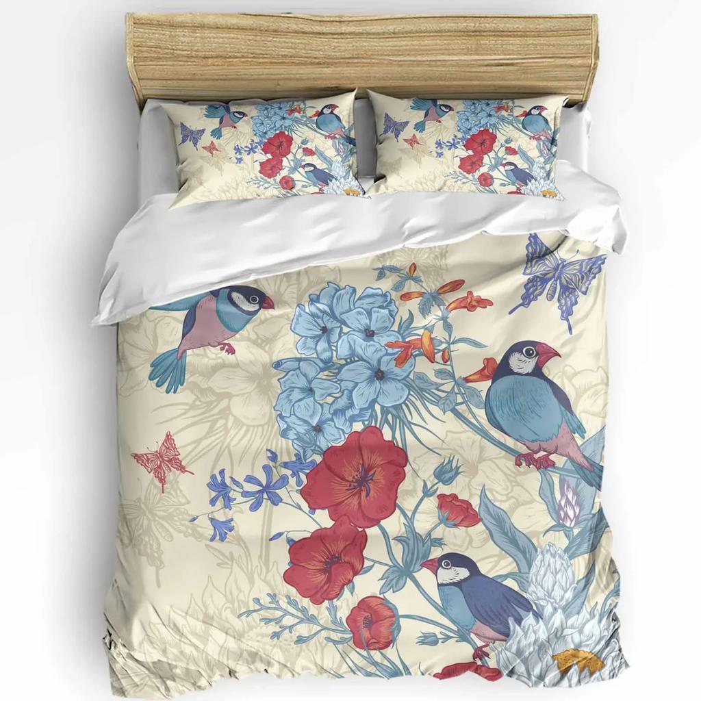 Plant Flower Hummingbirds Bedding Set 3pcs Boys Girls Duvet Cover Pillowcase Kids Adult Quilt Cover Double Bed Set Home Textile