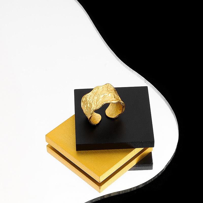 Geometric Glossy Concave Convex Shaped Ring Female Niche Design Personality High Sense Finger Ring Ins Cold Temperament Opening Index Finger Ring