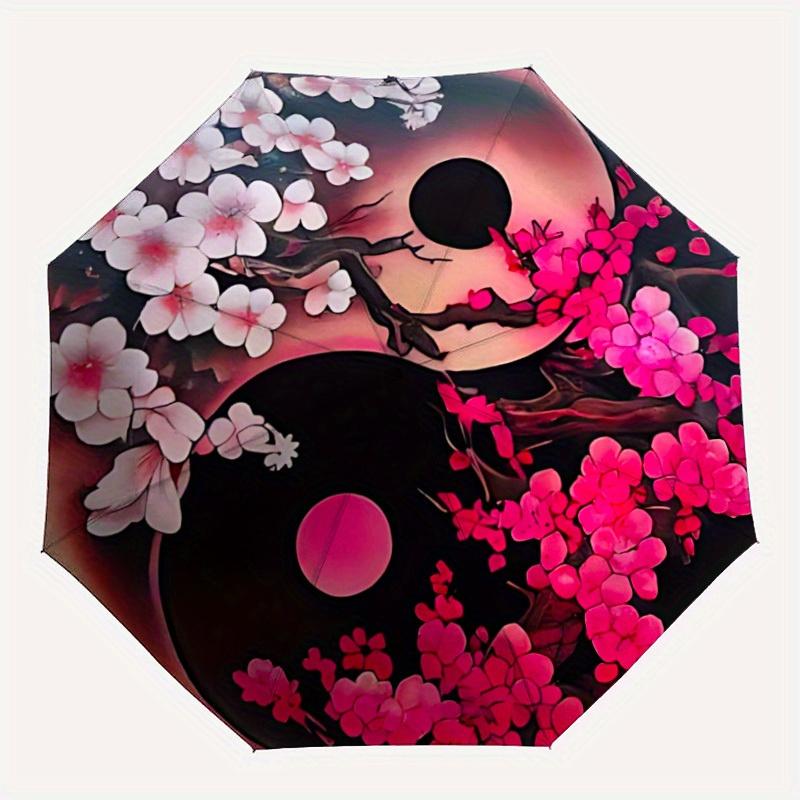 1pc Cherry Blossom Yin Yang Automatic Opening/closing umbrella, Reinforced 8-Rib Construction, Compact Travel Umbrella yy250808122