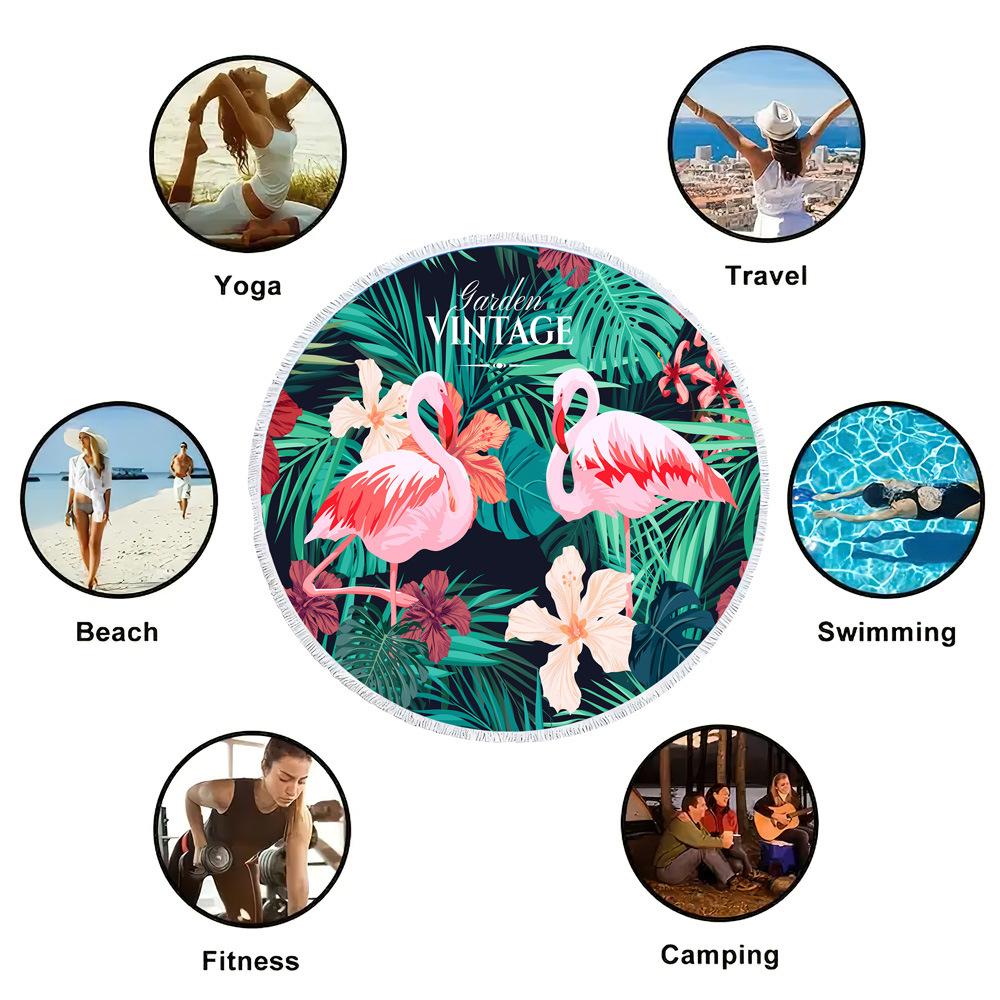 European And American Direct Supply Round Beach Towel Microfiber With Fringed Flamingo Quick-Drying Beach Towel