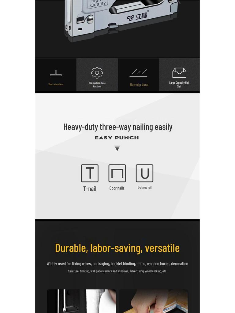 Three-in-One Manual U-Shaped Brad Nailer for Carpentry and Home Use