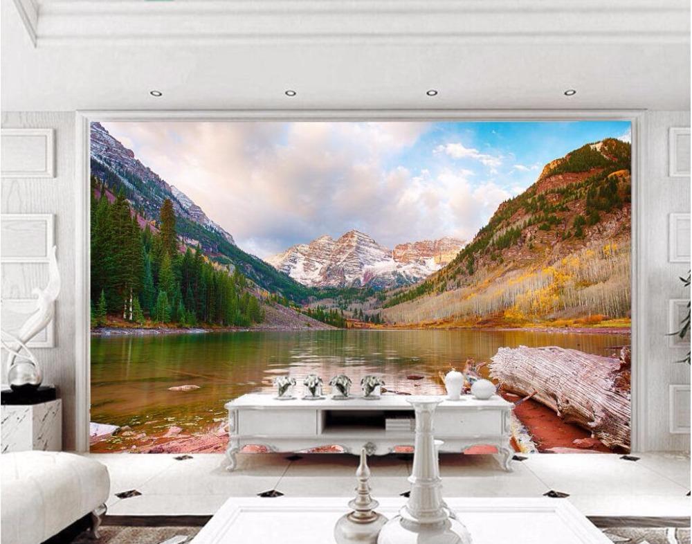 Фреска Спальня Природа Снежные Горы Озера Пейзаж 3d Обои Домашний Декор Настенные Обои Для Стен