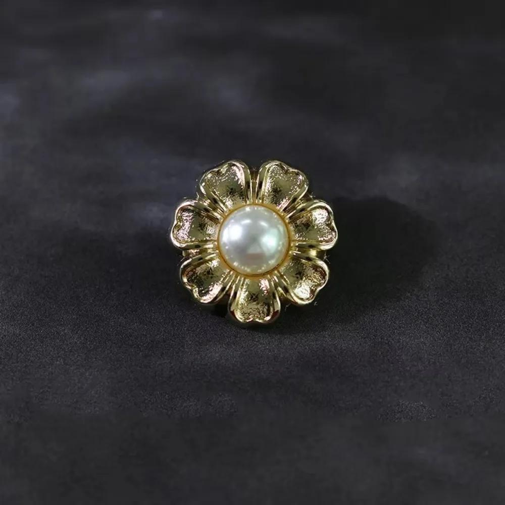A Set of 10 Pieces of Delicate Pearl Inlaid Sunflower Shape Metal Buttons, Dress Shirt Blazer Cardigan Decorative Flower Buttons