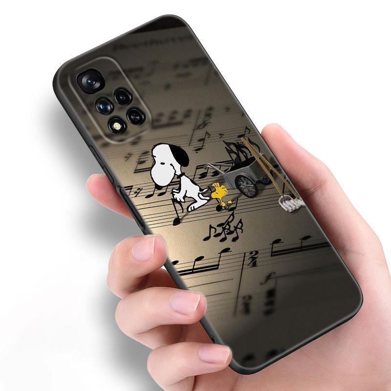 Cartoon Kawaii Snoopy Black Silicone Phone Case For Xiaomi POCO X3 X4 NFC F5 M3 M4 M6 X5 X6 Pro F3 F4 GT 5G C55 C65 M5
