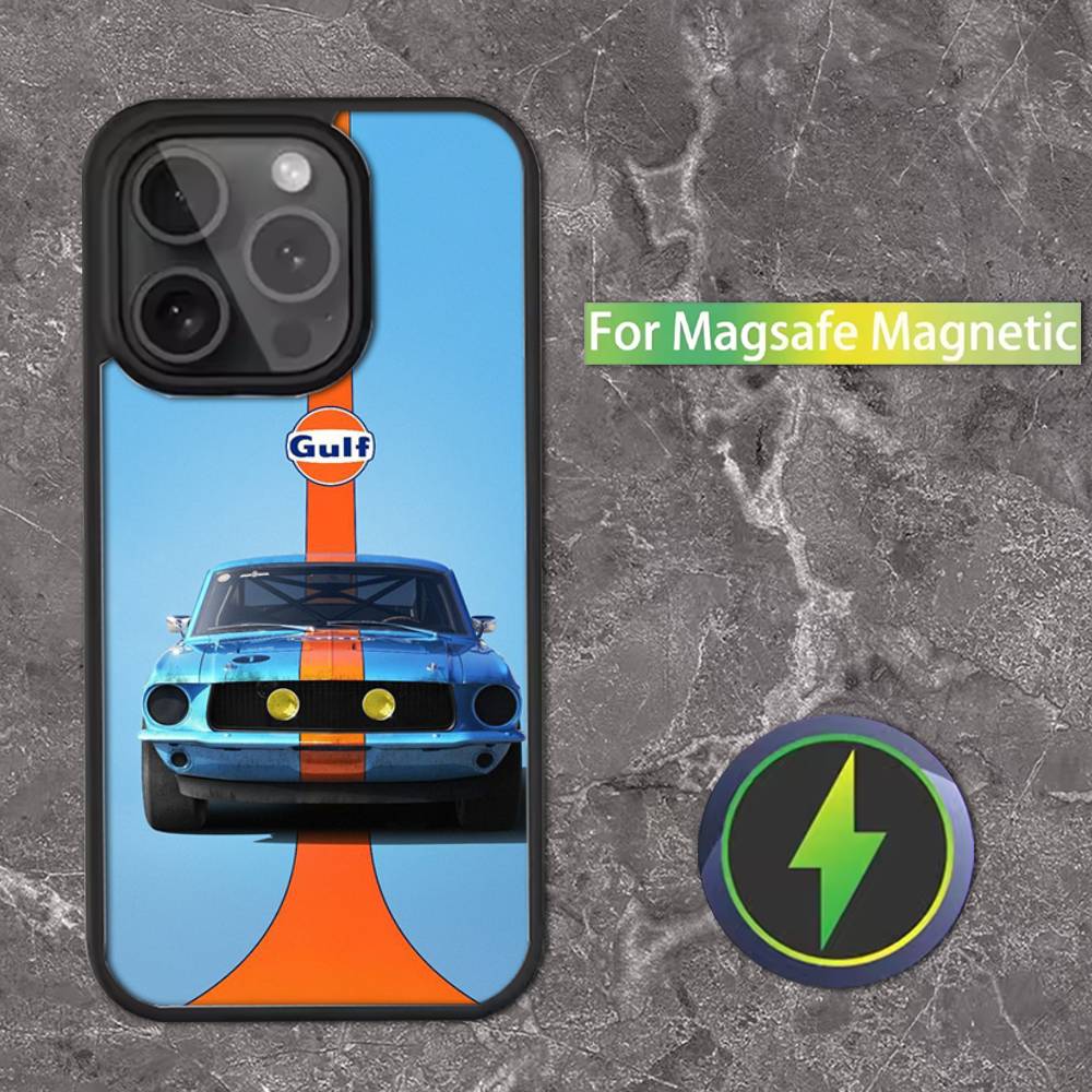 Чехол для телефона Star G-Gulf Racing Car для iPhone 16, 15, 14, 13, 12, 11, Pro, Max, Plus, Mini, SE Магнитная беспроводная зарядка Magsafe