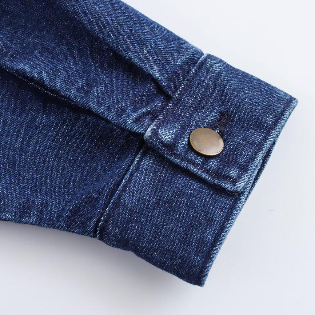 Women's Spring 2025 POLO Collar Denim Belted Lapel Dress